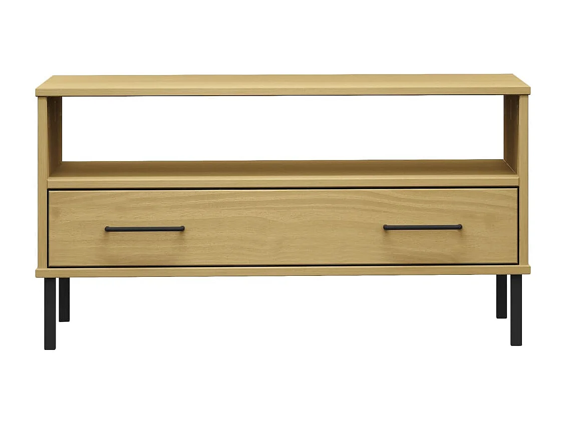 Couchtisch-Sofatisch-Beistelltische OSLO mit Metallbeinen Braun 85x50x45 cm Massivholz SHL78550