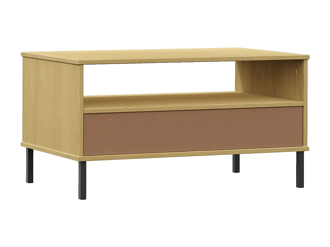 Couchtisch-Sofatisch-Beistelltische OSLO mit Metallbeinen Braun 85x50x45 cm Massivholz SHL78550