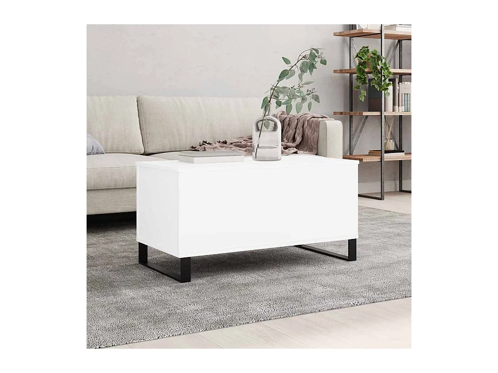 Mesa de centro | Mesa auxiliar superficie de vidrio acero negra 98,5x50x45 cm SHL3280
