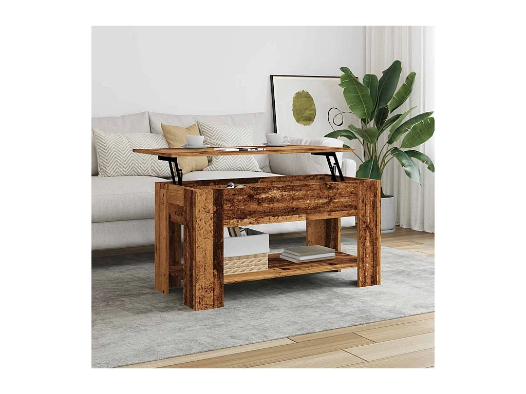 Mesa de centro-Mesa auxiliar SENJA aspecto ratán madera marrón 100x55x33 cm SHL4509