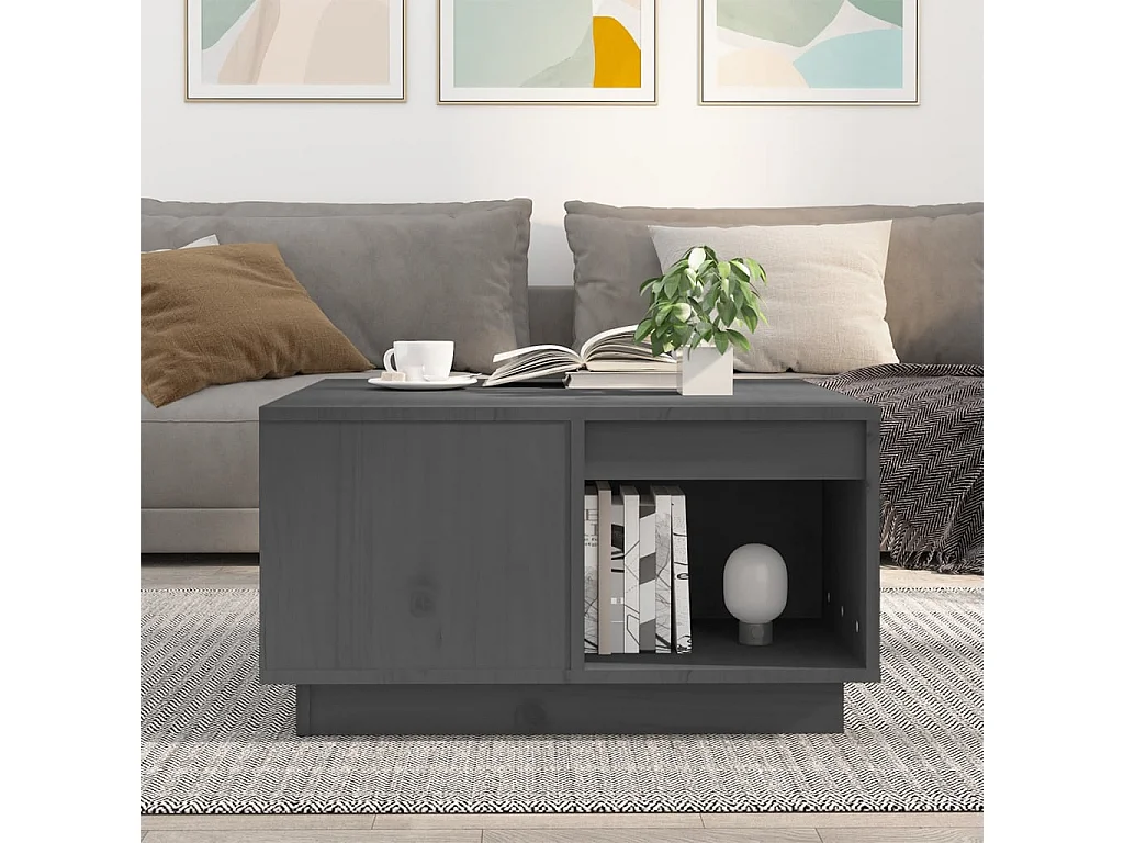Couchtisch-Sofatisch-Beistelltische Grau 60x61x32,5 cm Massivholz Kiefer SHL29073