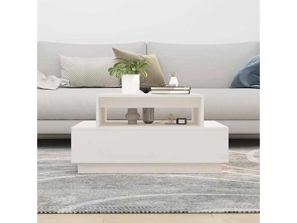 Couchtisch-Sofatisch-Beistelltische Weiß 80x55x40,5 cm Massivholz Kiefer SHL65846