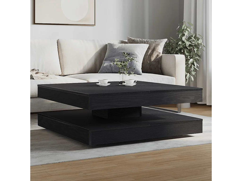 Couchtisch 360-Grad Drehbar Schwarz Eichen-Optik 90x90x34,5 cm SHL55669