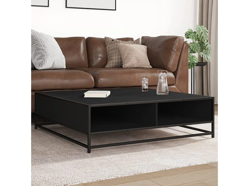 Table basse salon-Table d'appoint noir 100x100x30 cm bois d'ingénierie et métal SHL36684