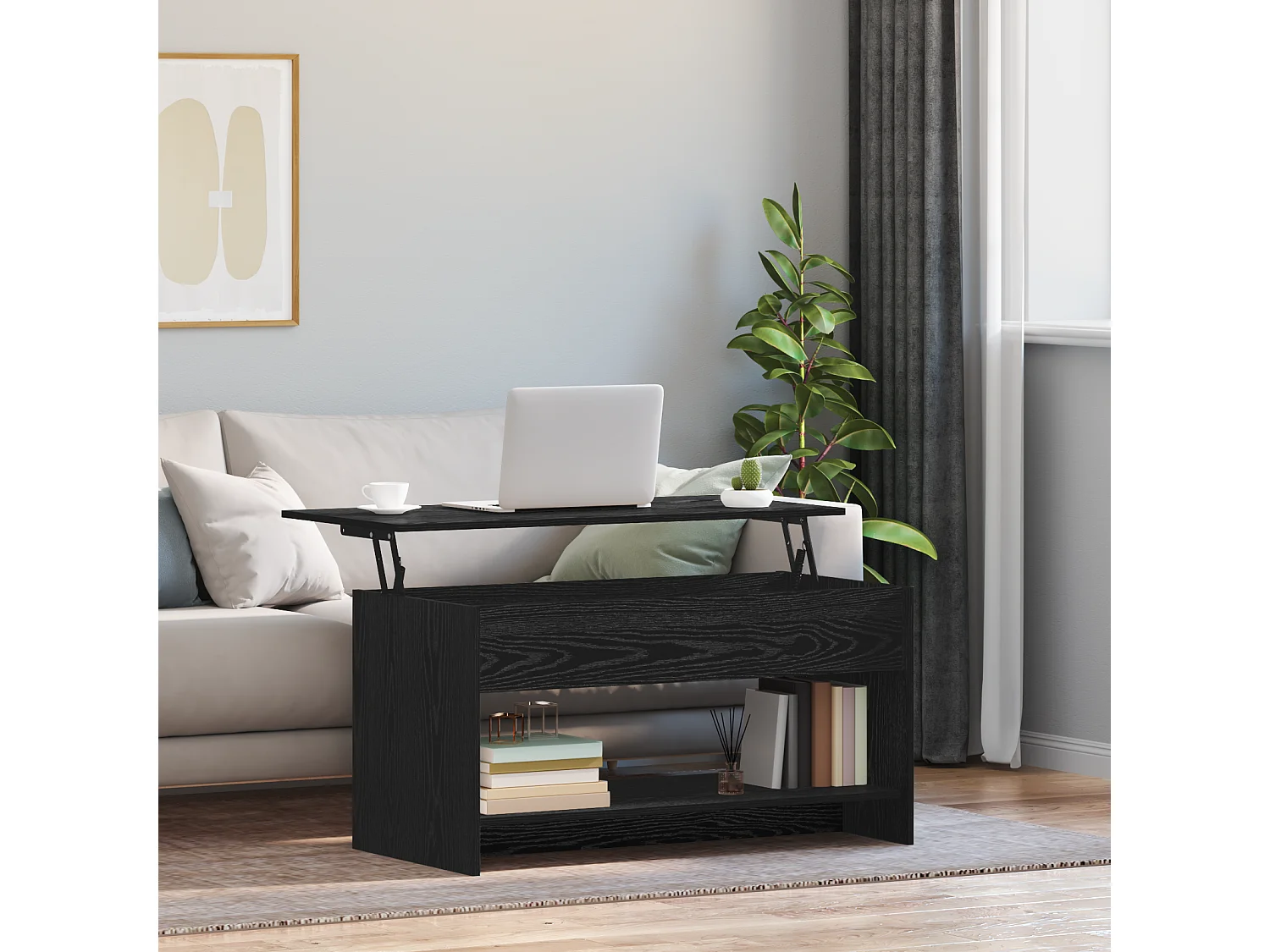 Salontafel | Bijzettafel Zwart Eiken 80x50.5x41.5cm Bewerkt hout SHL107