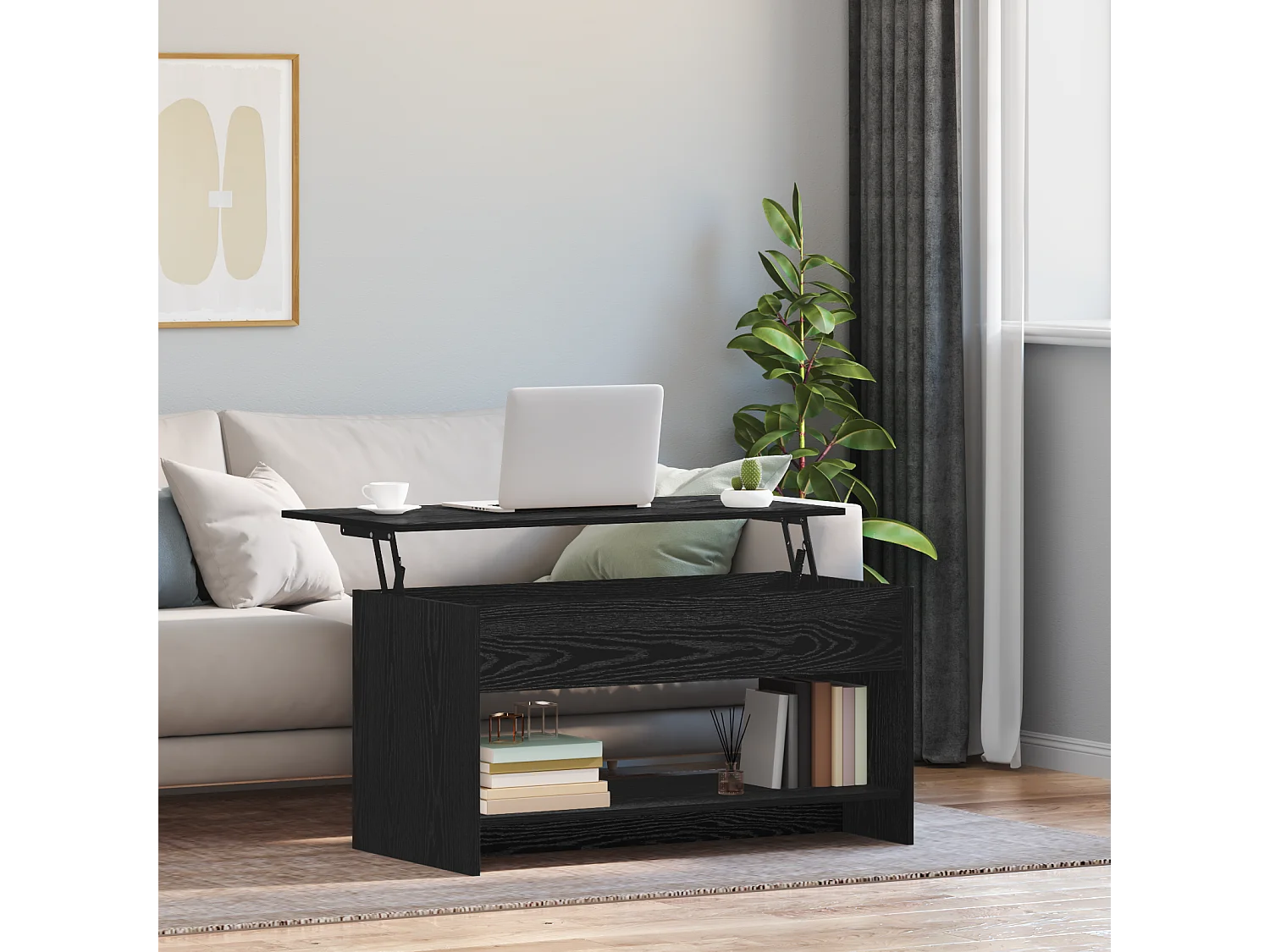 Couchtisch-Wohnzimmertisch-Beistelltische Schwarz Eichen-Optik 80x50,5x41,5 cm SHL24301