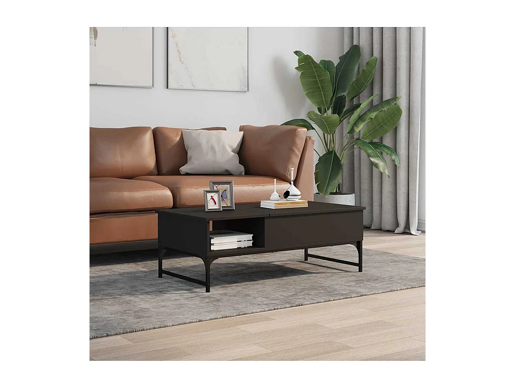 Mesa de centro-Mesa auxiliar de madera maciza reciclada y acero 100x50x35 cm SHL4027