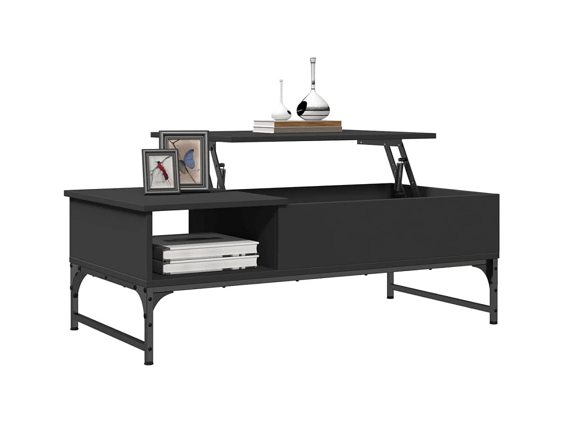 Mesa de centro-Mesa auxiliar de madera maciza reciclada y acero 100x50x35 cm SHL4027