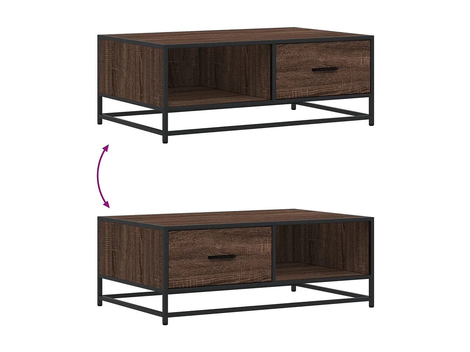 Table basse salon-Table d'appoint chêne marron 90x57x35 cm bois d'ingénierie et métal SHL184