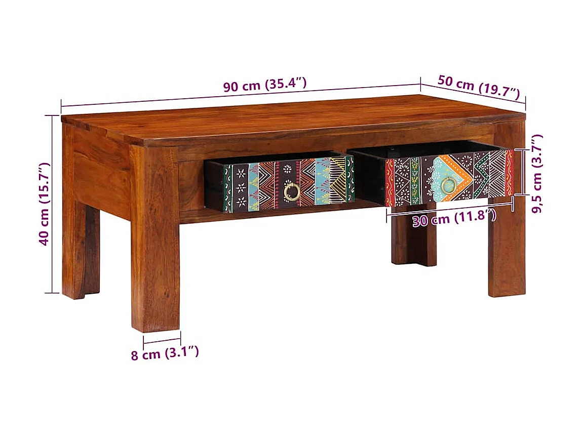 Couchtisch-Wohnzimmertisch-Beistelltische 90x50x40 cm Massivholz Akazie SHL72029