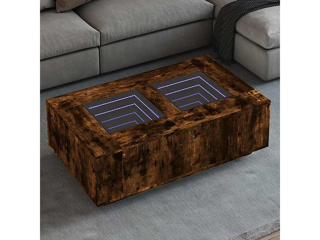 Table basse salon-Table d'appoint avec LED infini chêne fumé 116x69x40 cm SHL32033