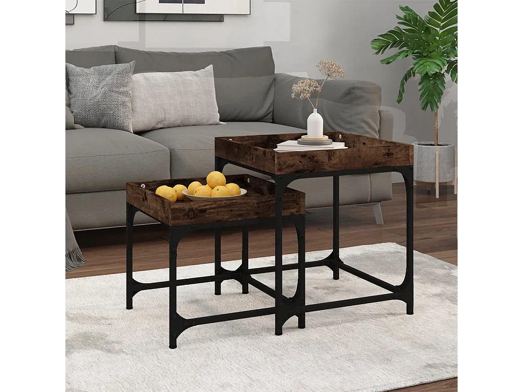 Table basse salon-Tables d'appoint 2 pcs Chêne fumé Bois d'ingénierie SHL50280