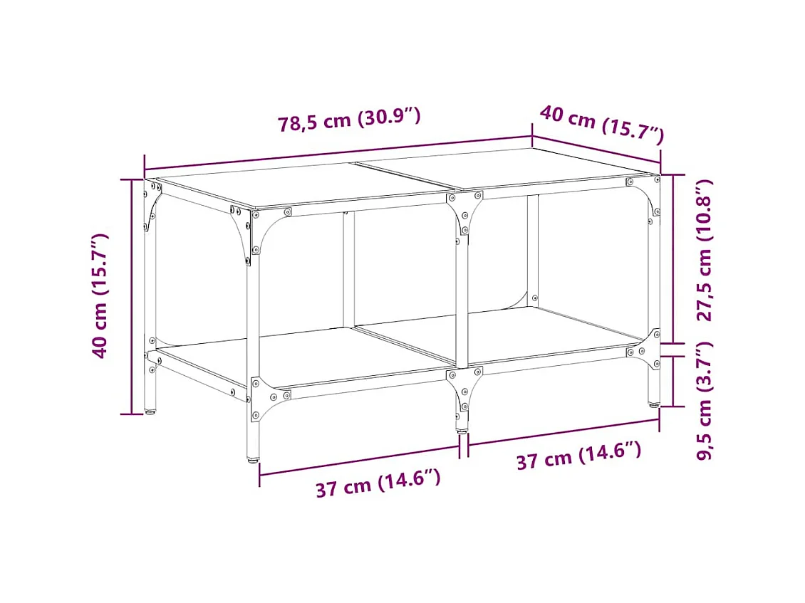 Table basse salon-Table d'appoint-dessus en verre transparent 78,5x40x40cm acier SHL4855