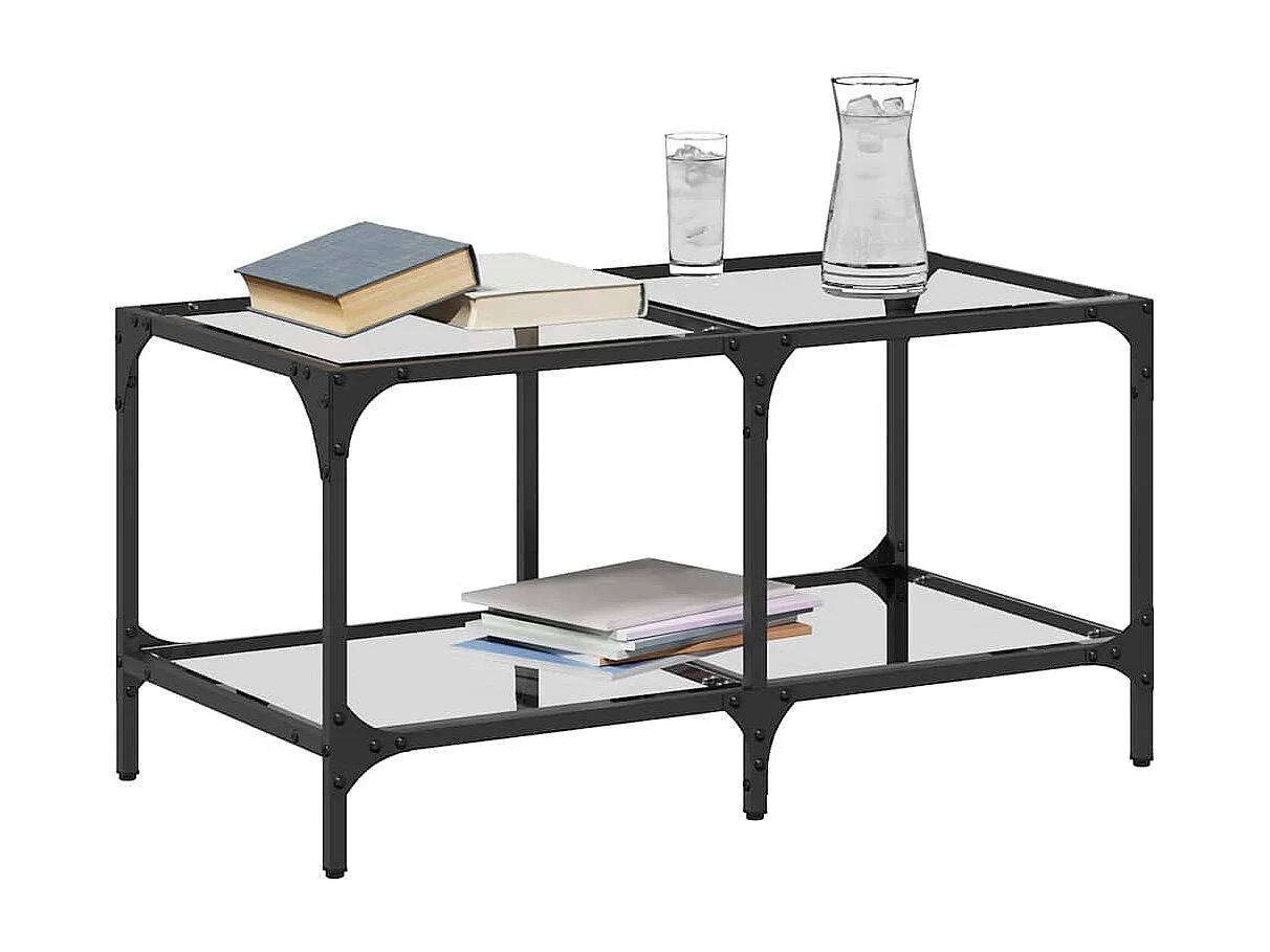 Couchtisch-Beistelltische-Sofatisch mit Glasplatte Transparent 78,5x40x40 cm Stahl SHL50086