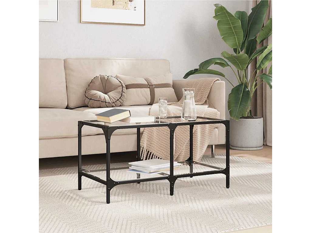 Couchtisch-Beistelltische-Sofatisch mit Glasplatte Transparent 78,5x40x40 cm Stahl SHL50086