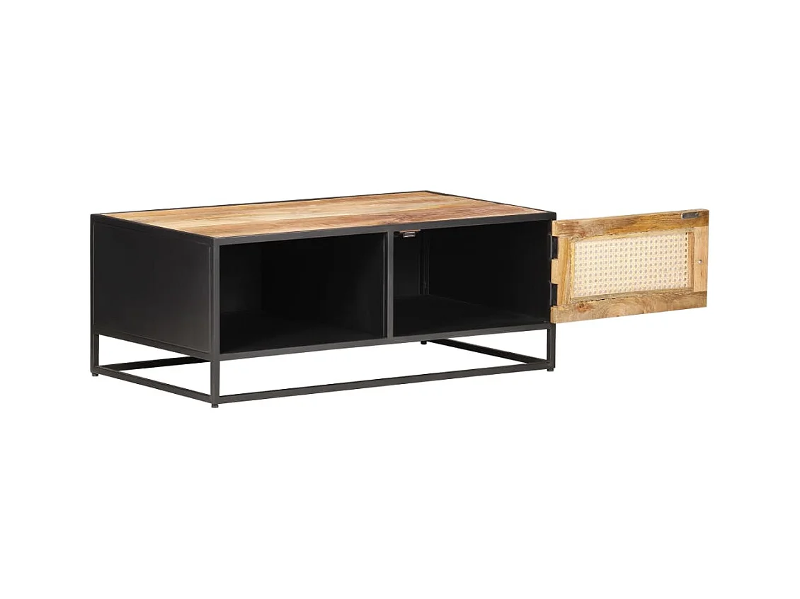 Table basse salon-Table d'appoint 90x50x35cm Bois de manguier brut et canne naturelle SHL37415