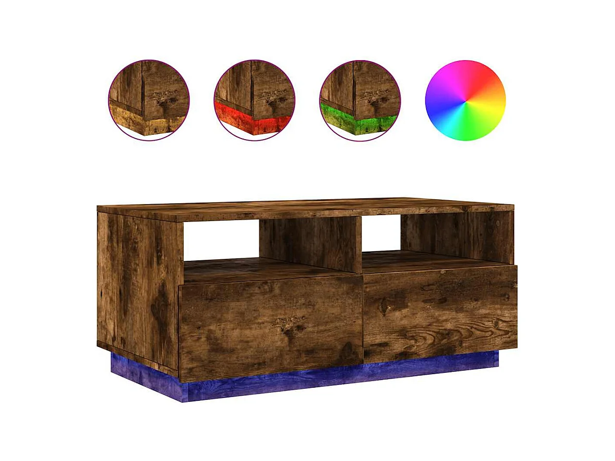 Table basse salon-Table d'appoint avec lumières LED chêne fumé 90x49x40 cm SHL20244