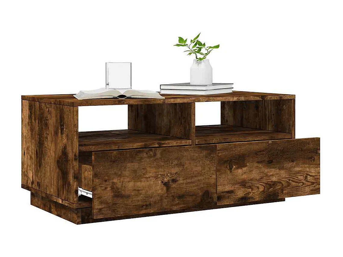 Table basse salon-Table d'appoint avec lumières LED chêne fumé 90x49x40 cm SHL20244