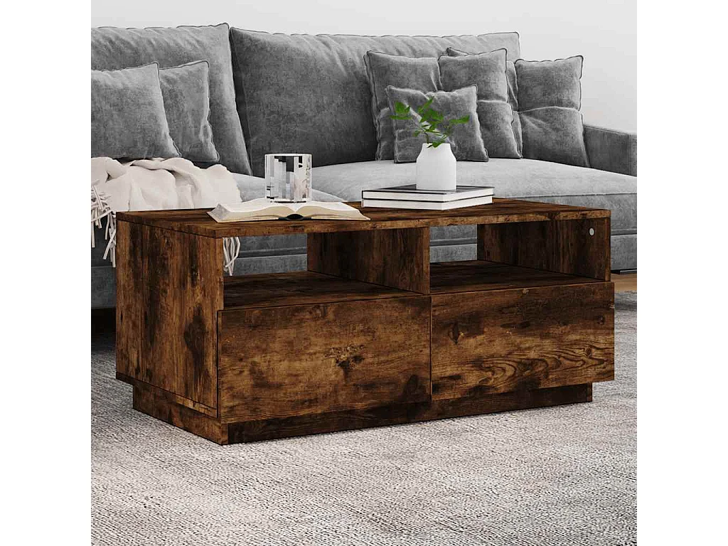 Table basse salon-Table d'appoint avec lumières LED chêne fumé 90x49x40 cm SHL20244