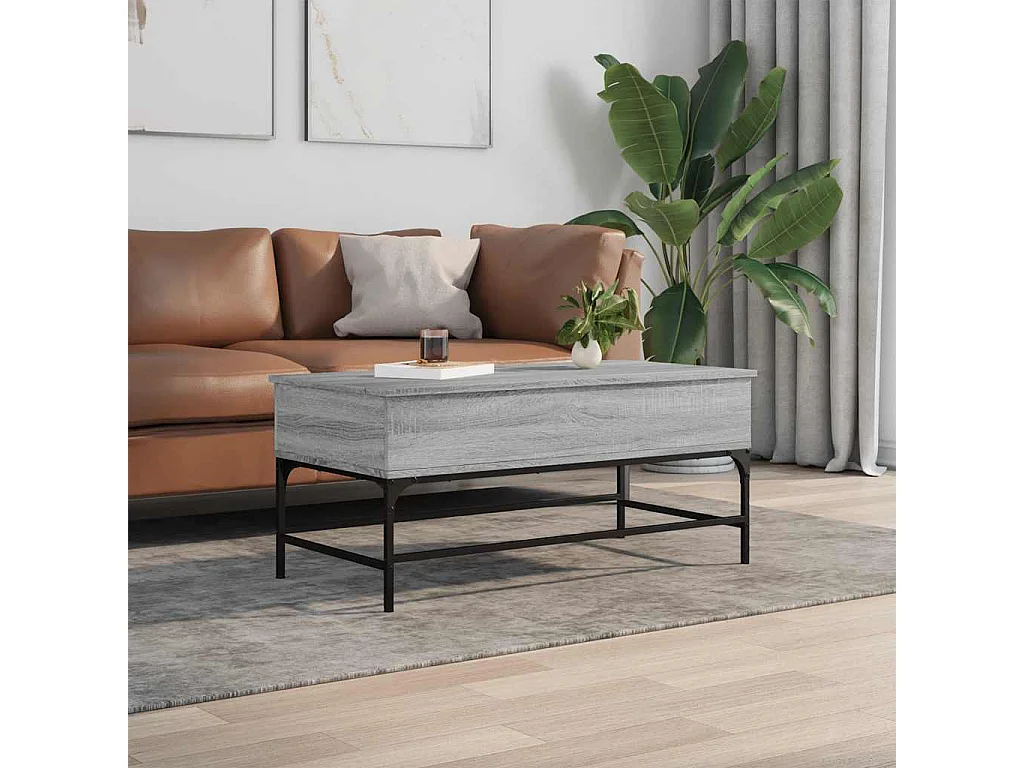 Couchtisch-Wohnzimmertisch-Beistelltische Grau Sonoma 100x50x45 cm Holzwerkstoff und Metall SHL32054