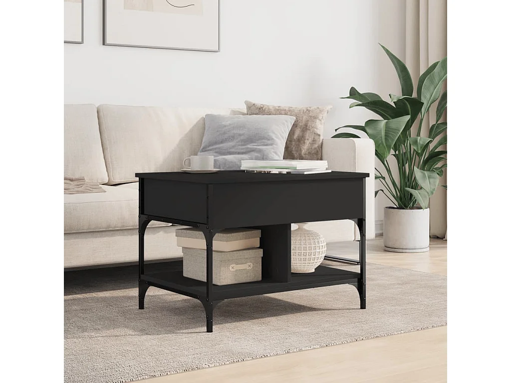 Couchtisch-Wohnzimmertisch-Beistelltische Schwarz 70x50x50 cm Holzwerkstoff und Metall SHL54452