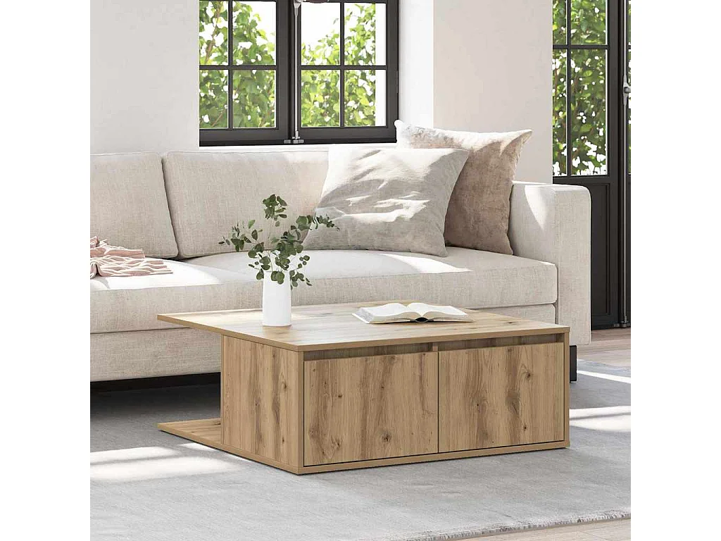 Salontafel | Woonkamertafel | Koffietafel artisanaal eikenkleurig 80 x 80 x 31 cm Bewerkt hout