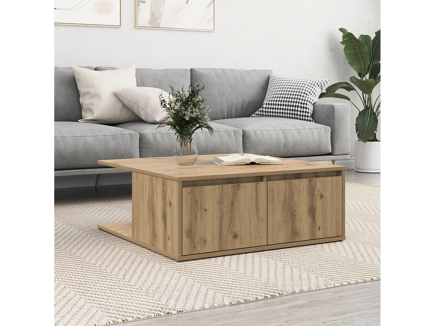 Salontafel | Woonkamertafel | Koffietafel artisanaal eikenkleurig 80 x 80 x 31 cm Bewerkt hout