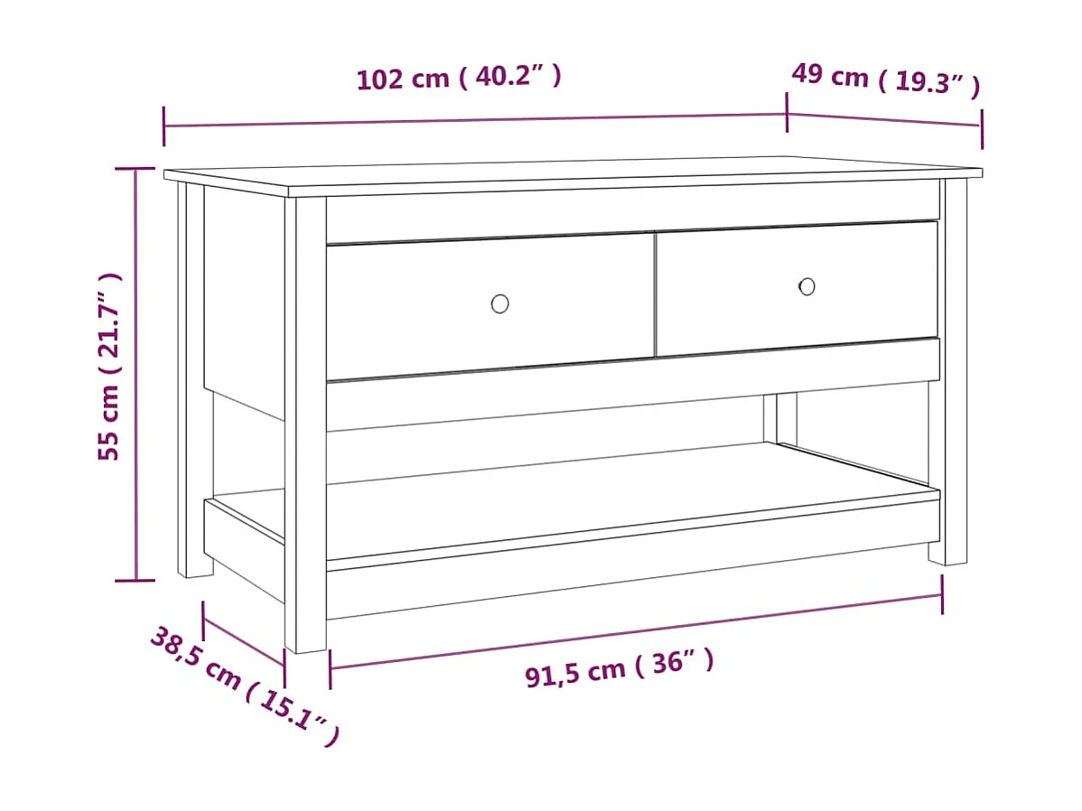 Couchtisch-Wohnzimmertisch-Beistelltische Schwarz 102x49x55 cm Massivholz Kiefer SHL82806