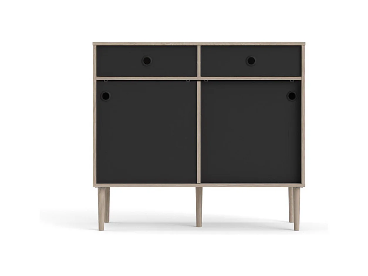 Penny Buffet, 2 portes coulissantes et 2 tiroirs, imitation chêne Hickory, noir mat.