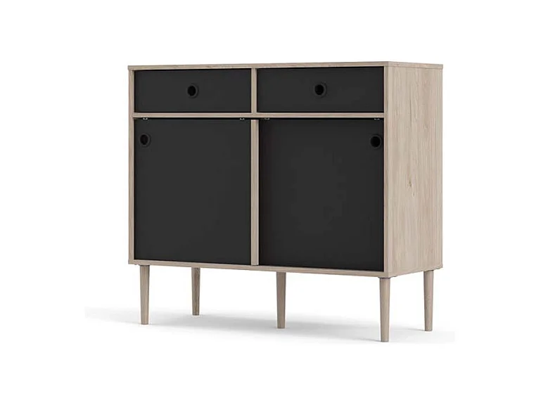 Penny Buffet, 2 portes coulissantes et 2 tiroirs, imitation chêne Hickory, noir mat.