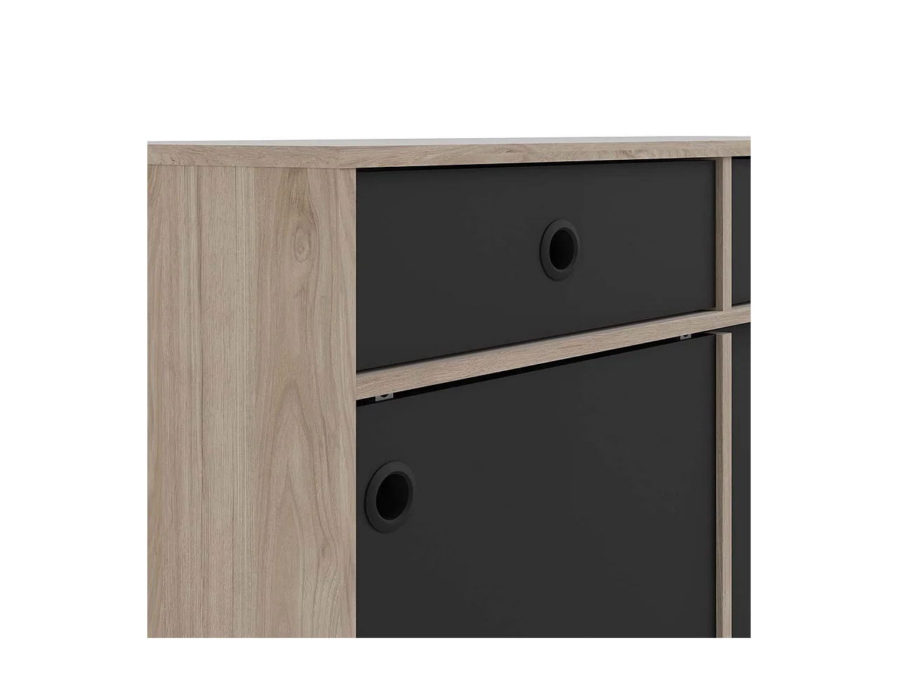 Penny Buffet, 2 portes coulissantes et 2 tiroirs, imitation chêne Hickory, noir mat.