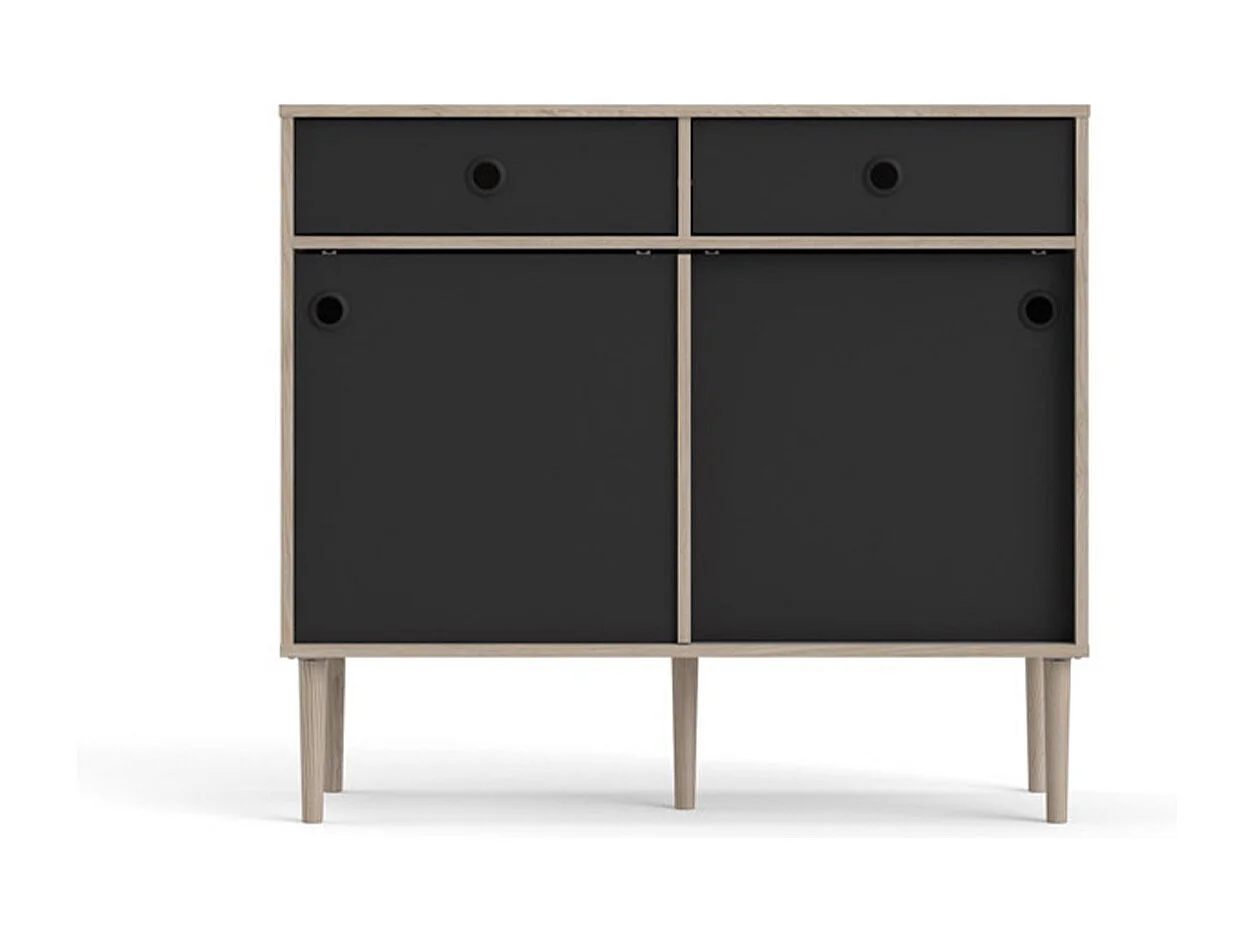 Penny Buffet, 2 portes coulissantes et 2 tiroirs, imitation chêne Hickory, noir mat.