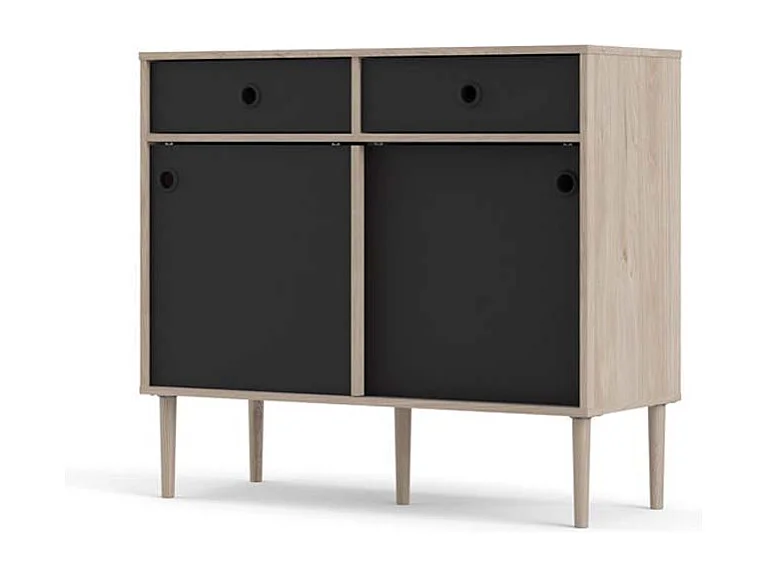 Penny Buffet, 2 portes coulissantes et 2 tiroirs, imitation chêne Hickory, noir mat.