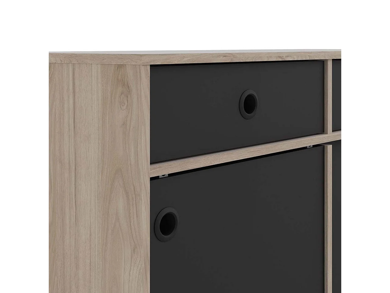 Penny Buffet, 2 portes coulissantes et 2 tiroirs, imitation chêne Hickory, noir mat.