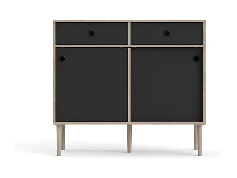 Penny Buffet, 2 portes coulissantes et 2 tiroirs, imitation chêne Hickory, noir mat.