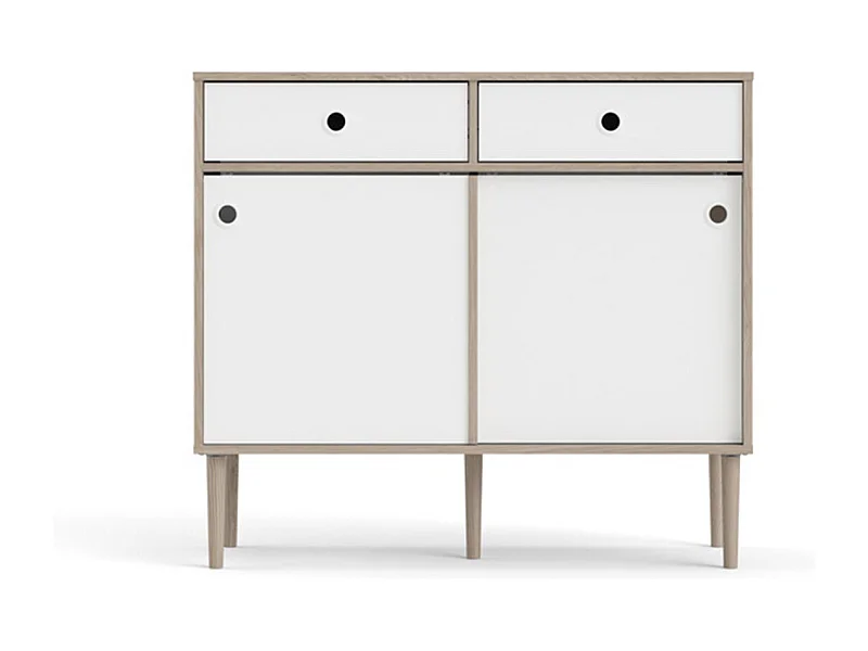 Penny Sideboard 2 Schiebetüren und 2 Schubladen Hickory-Dekor und Mattweiß.