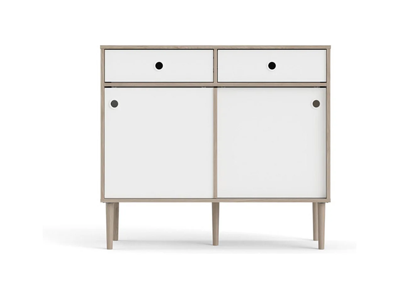 Penny Buffet, 2 portes coulissantes et 2 tiroirs, imitation chêne Hickory, blanc mat.