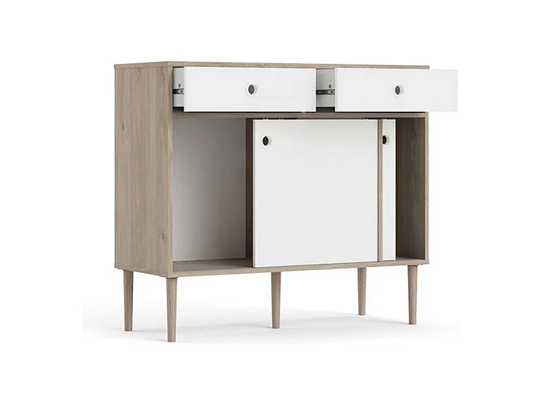 Penny Buffet, 2 portes coulissantes et 2 tiroirs, imitation chêne Hickory, blanc mat.