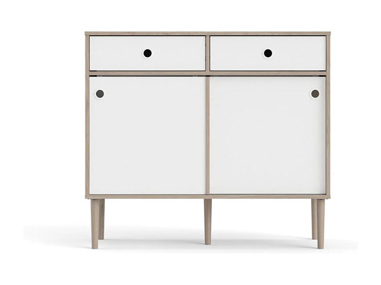 Penny Sideboard 2 Schiebetüren und 2 Schubladen Hickory-Dekor und Mattweiß.