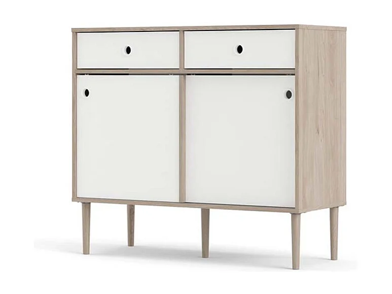 Penny Sideboard 2 Schiebetüren und 2 Schubladen Hickory-Dekor und Mattweiß.