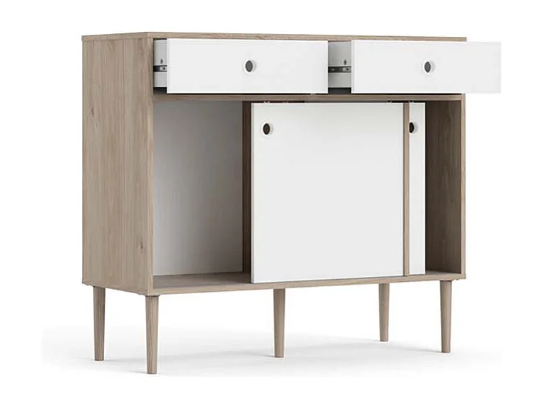 Penny Sideboard 2 Schiebetüren und 2 Schubladen Hickory-Dekor und Mattweiß.