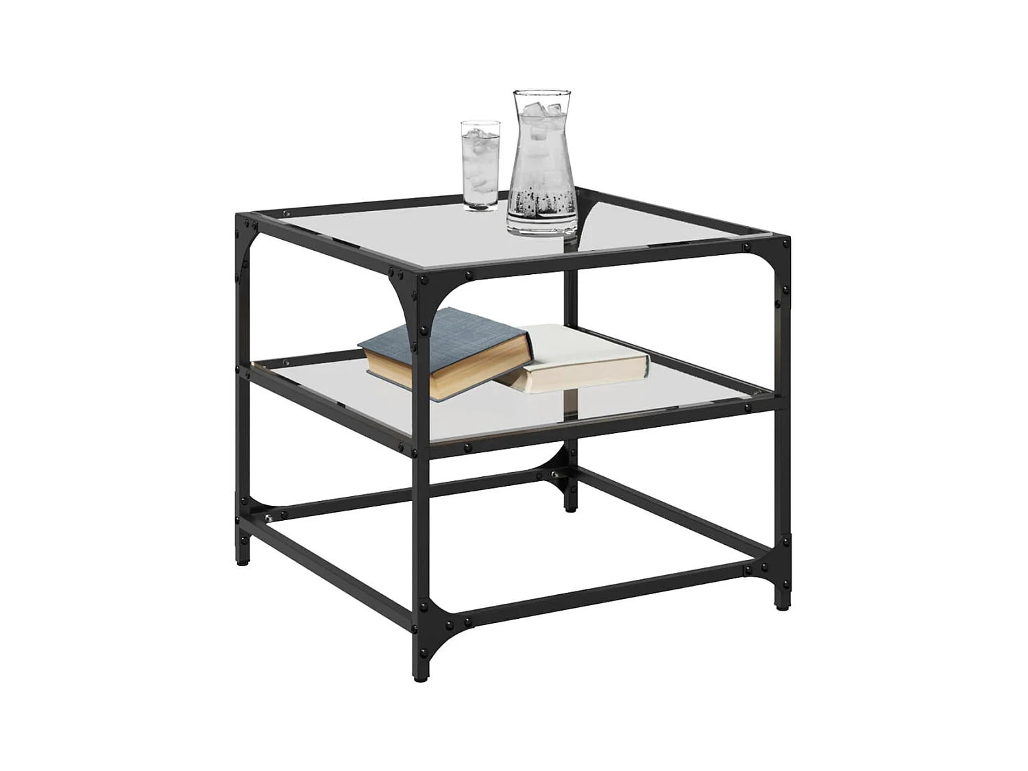 Tables basses salon-Tables d'appoint avec dessus en verre transparent 2 pcs acier SHL54042