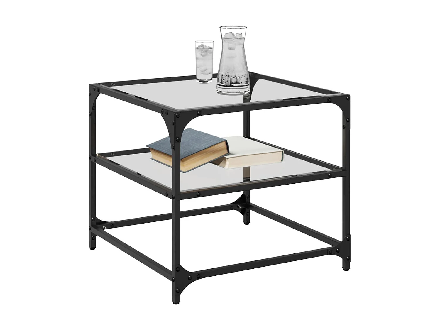 Couchtisch 2er Set-Sofatisch-Beistelltische mit Glasplatten Transparent 50x50x45cm Stahl SHL38385