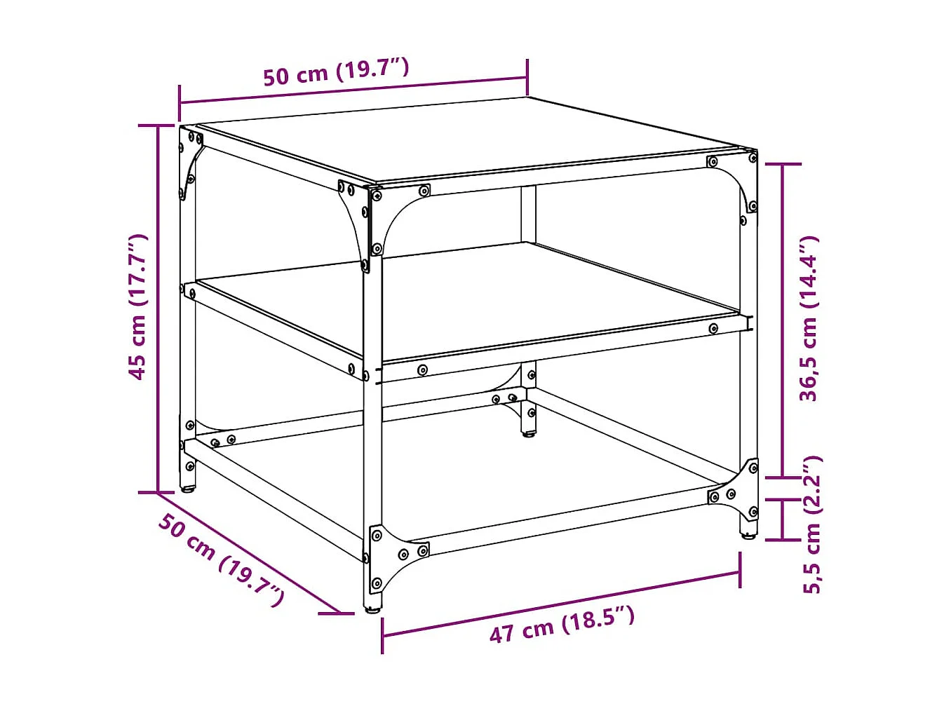 Couchtisch 2er Set-Sofatisch-Beistelltische mit Glasplatten Transparent 50x50x45cm Stahl SHL38385