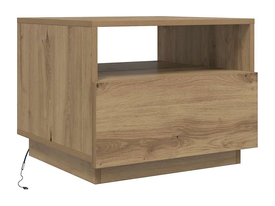 Table basse salon-Table d'appoint-lumières LED-chêne artisanal 50x49x40 cm SHL39045