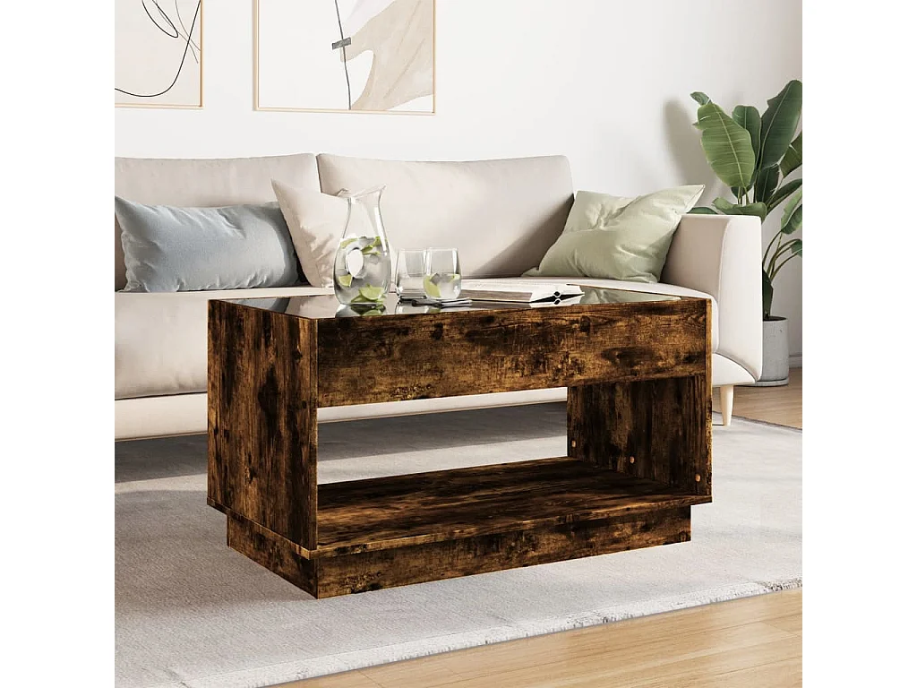 Couchtisch mit Infinity-LED | Beistelltische | Sofatisch Räuchereiche 90x50x50 cm SHL66373