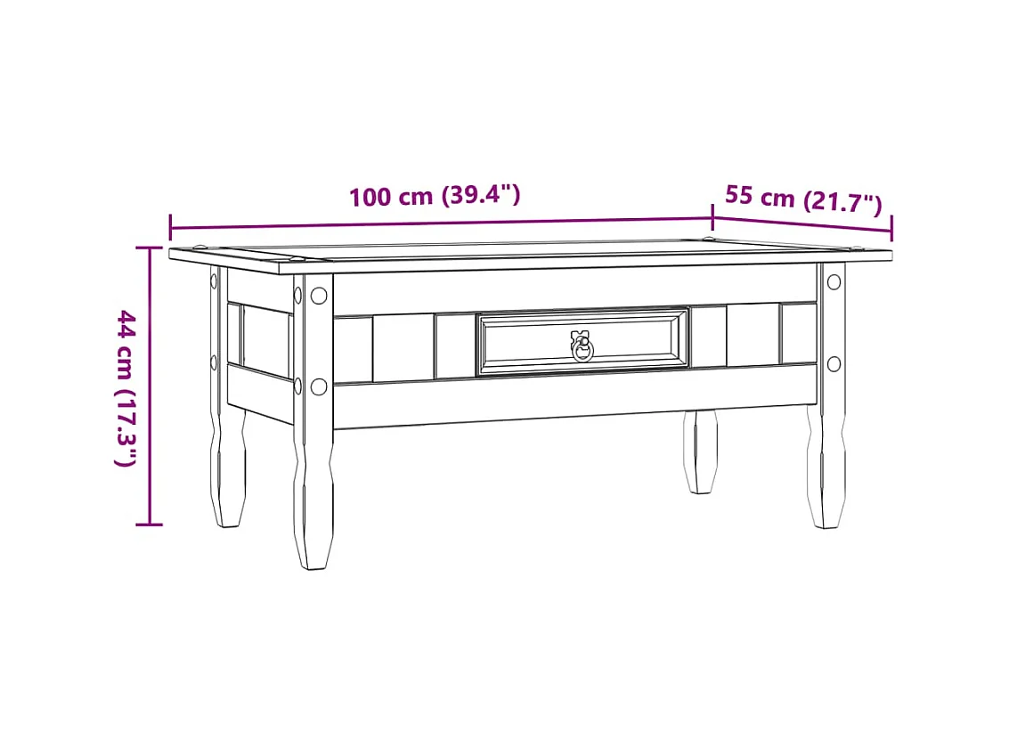 Mesa de centro | Mesa de apoio Corona Range em pinho mexicano 100x55x44 cm