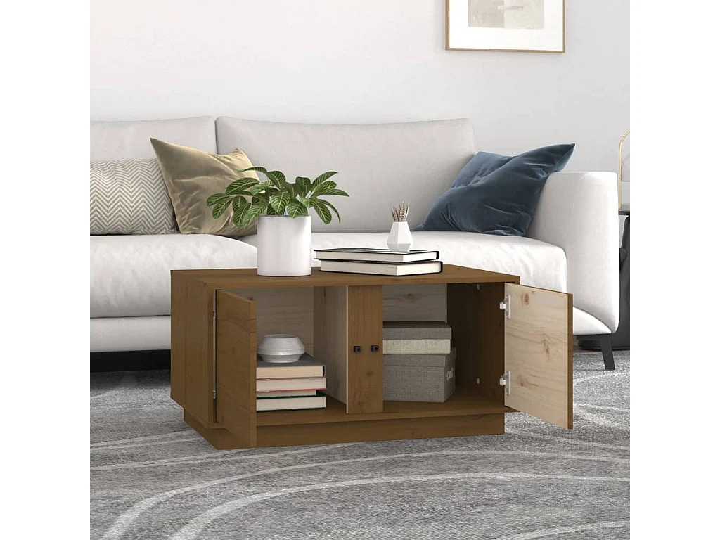 Mesa de centro | Mesa de apoio 80x50x40 cm madeira de pinho maciça castanho-mel