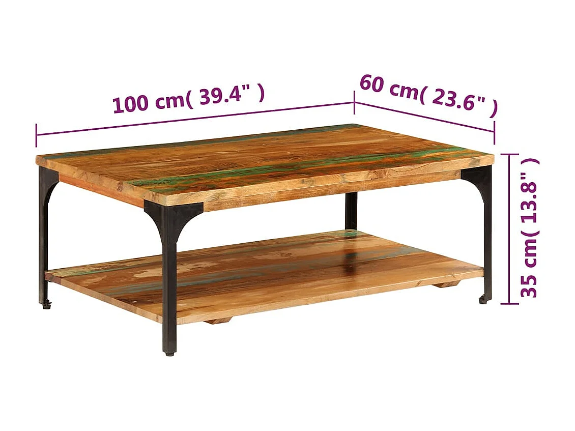Couchtisch-Beistelltisch-Sofatisch mit Ablage 100x60x35 cm Altholz Massiv SHL56980