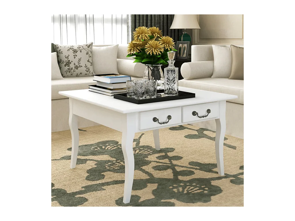 Mesa de centro | Mesa auxiliar salon con ruedas de contrachapado blanco 55x35x70 cm SHL4222